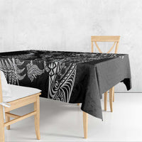 New Zealand Sea Animals Tablecloth with Maori Koru Tribal Tattoo and Silver Ferns Black Color