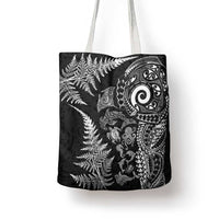 New Zealand Sea Animals Tote Bag with Maori Koru Tribal Tattoo and Silver Ferns Black Color