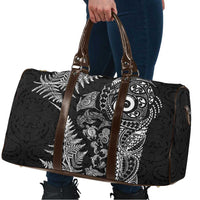New Zealand Sea Animals Travel Bag with Maori Koru Tribal Tattoo and Silver Ferns Black Color
