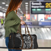New Zealand Sea Animals Travel Bag with Maori Koru Tribal Tattoo and Silver Ferns Black Color