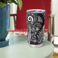 New Zealand Sea Animals Tumbler Cup with Maori Koru Tribal Tattoo and Silver Ferns Black Color