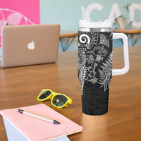 New Zealand Sea Animals Tumbler With Handle with Maori Koru Tribal Tattoo and Silver Ferns Black Color