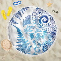 New Zealand Sea Animals Beach Blanket with Maori Koru Tribal Tattoo and Silver Ferns Galaxy Style
