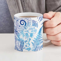 New Zealand Sea Animals Ceramic Mug with Maori Koru Tribal Tattoo and Silver Ferns Galaxy Style
