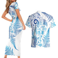 New Zealand Sea Animals Couples Matching Short Sleeve Bodycon Dress and Hawaiian Shirt with Maori Koru Tribal Tattoo and Silver Ferns Galaxy Style