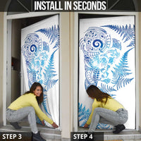 New Zealand Sea Animals Door Cover with Maori Koru Tribal Tattoo and Silver Ferns Galaxy Style