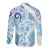 New Zealand Sea Animals Family Matching Off The Shoulder Long Sleeve Dress and Hawaiian Shirt with Maori Koru Tribal Tattoo and Silver Ferns Galaxy Style