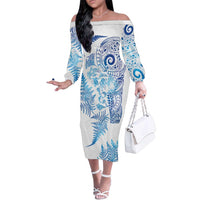 New Zealand Sea Animals Family Matching Off The Shoulder Long Sleeve Dress and Hawaiian Shirt with Maori Koru Tribal Tattoo and Silver Ferns Galaxy Style
