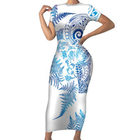 New Zealand Sea Animals Family Matching Short Sleeve Bodycon Dress and Hawaiian Shirt with Maori Koru Tribal Tattoo and Silver Ferns Galaxy Style
