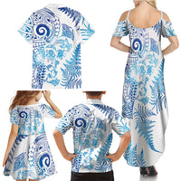 New Zealand Sea Animals Family Matching Summer Maxi Dress and Hawaiian Shirt with Maori Koru Tribal Tattoo and Silver Ferns Galaxy Style