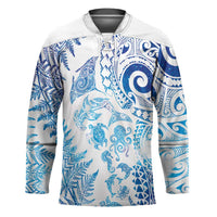 New Zealand Sea Animals Hockey Jersey with Maori Koru Tribal Tattoo and Silver Ferns Galaxy Style