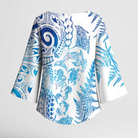 New Zealand Sea Animals Kimono Sleeve Blouse with Maori Koru Tribal Tattoo and Silver Ferns Galaxy Style
