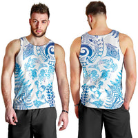 New Zealand Sea Animals Men Tank Top with Maori Koru Tribal Tattoo and Silver Ferns Galaxy Style