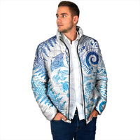 New Zealand Sea Animals Padded Jacket with Maori Koru Tribal Tattoo and Silver Ferns Galaxy Style