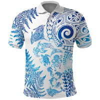 New Zealand Sea Animals Polo Shirt with Maori Koru Tribal Tattoo and Silver Ferns Galaxy Style