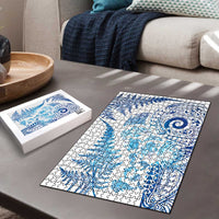 New Zealand Sea Animals Puzzle with Maori Koru Tribal Tattoo and Silver Ferns Galaxy Style