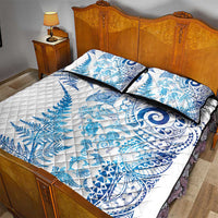 New Zealand Sea Animals Quilt Bed Set with Maori Koru Tribal Tattoo and Silver Ferns Galaxy Style
