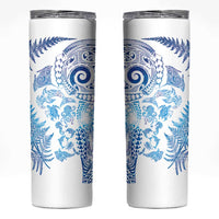 New Zealand Sea Animals Skinny Tumbler with Maori Koru Tribal Tattoo and Silver Ferns Galaxy Style