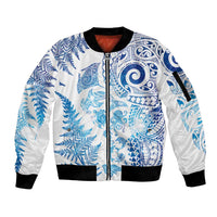 New Zealand Sea Animals Sleeve Zip Bomber Jacket with Maori Koru Tribal Tattoo and Silver Ferns Galaxy Style