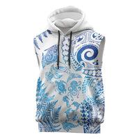 New Zealand Sea Animals Sleeveless Hoodie with Maori Koru Tribal Tattoo and Silver Ferns Galaxy Style