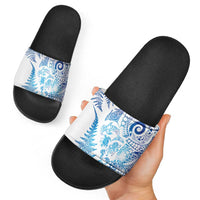 New Zealand Sea Animals Slide Sandals with Maori Koru Tribal Tattoo and Silver Ferns Galaxy Style
