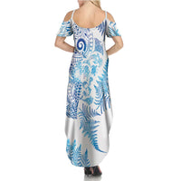 New Zealand Sea Animals Summer Maxi Dress with Maori Koru Tribal Tattoo and Silver Ferns Galaxy Style
