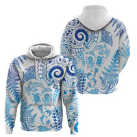 New Zealand Sea Animals Zip Hoodie with Maori Koru Tribal Tattoo and Silver Ferns Galaxy Style