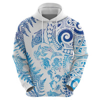 New Zealand Sea Animals Zip Hoodie with Maori Koru Tribal Tattoo and Silver Ferns Galaxy Style