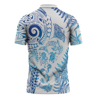 New Zealand Sea Animals Zipper Polo Shirt with Maori Koru Tribal Tattoo and Silver Ferns Galaxy Style