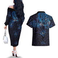 New Zealand New Year-Matariki Couples Matching Off The Shoulder Long Sleeve Dress and Hawaiian Shirt Aotearoa Maori Tattoo Galaxy Sky