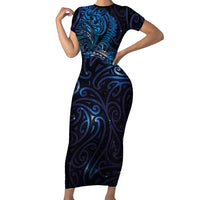 New Zealand New Year-Matariki Family Matching Short Sleeve Bodycon Dress and Hawaiian Shirt Aotearoa Maori Tattoo Galaxy Sky
