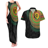Vanuatu Tribal Tattoo with Namele Leaves Couples Matching Tank Maxi Dress and Hawaiian Shirt