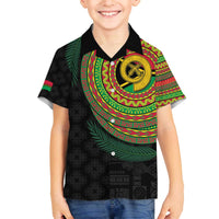 Vanuatu Tribal Tattoo with Namele Leaves Family Matching Off The Shoulder Long Sleeve Dress and Hawaiian Shirt