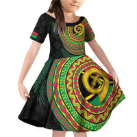Vanuatu Tribal Tattoo with Namele Leaves Family Matching Off Shoulder Short Dress and Hawaiian Shirt