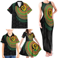 Vanuatu Tribal Tattoo with Namele Leaves Family Matching Tank Maxi Dress and Hawaiian Shirt