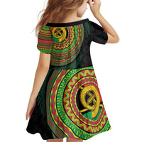 Vanuatu Tribal Tattoo with Namele Leaves Kid Short Sleeve Dress