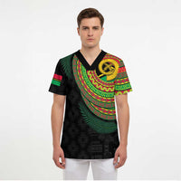 Vanuatu Tribal Tattoo with Namele Leaves Scrub Top - Polynesian Pride