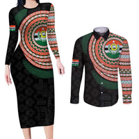Penama Tribal Tattoo with Namele Leaves Couples Matching Long Sleeve Bodycon Dress and Long Sleeve Button Shirt