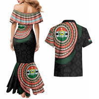 Penama Tribal Tattoo with Namele Leaves Couples Matching Mermaid Dress and Hawaiian Shirt