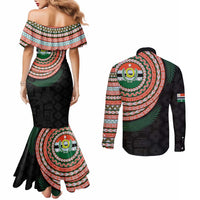 Penama Tribal Tattoo with Namele Leaves Couples Matching Mermaid Dress and Long Sleeve Button Shirt