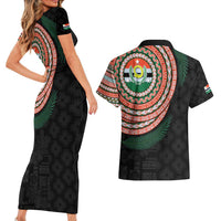Penama Tribal Tattoo with Namele Leaves Couples Matching Short Sleeve Bodycon Dress and Hawaiian Shirt