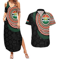 Penama Tribal Tattoo with Namele Leaves Couples Matching Summer Maxi Dress and Hawaiian Shirt