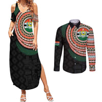 Penama Tribal Tattoo with Namele Leaves Couples Matching Summer Maxi Dress and Long Sleeve Button Shirt