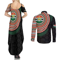 Penama Tribal Tattoo with Namele Leaves Couples Matching Summer Maxi Dress and Long Sleeve Button Shirt