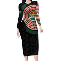 Penama Tribal Tattoo with Namele Leaves Family Matching Long Sleeve Bodycon Dress and Hawaiian Shirt