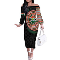 Penama Tribal Tattoo with Namele Leaves Family Matching Off The Shoulder Long Sleeve Dress and Hawaiian Shirt