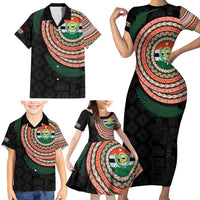 Penama Tribal Tattoo with Namele Leaves Family Matching Short Sleeve Bodycon Dress and Hawaiian Shirt