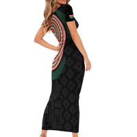 Penama Tribal Tattoo with Namele Leaves Family Matching Short Sleeve Bodycon Dress and Hawaiian Shirt