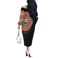 Penama Tribal Tattoo with Namele Leaves Off The Shoulder Long Sleeve Dress