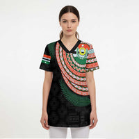 Penama Tribal Tattoo with Namele Leaves Scrub Top - Polynesian Pride